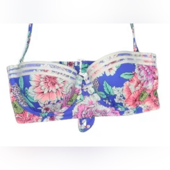 Shade and Shore Blue Floral Strapless Bikini Top with Molded Cups Size 36D - Picture 2 of 8